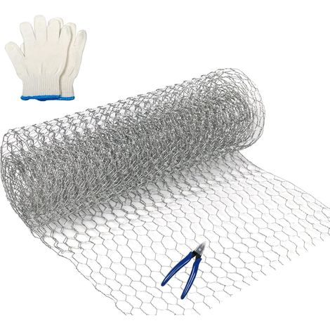 1 Rolle Leichter Galvanisierter Drahtzaun Für Bastel- Und Gartenschutz, Mit Drahtschneider Und Handschuhen – 350 Mm X 1 M.