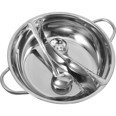 Edelstahl-topf Mit Utensilienhalter Und Trennwand Für Doppelfondue, Zwei Separate Fächer Zum Gleichzeitigen Kochen Zweier Verschiedener Brühen