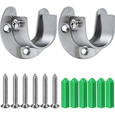 2er-set Garderobenstangen-endstücke Aus Edelstahl, Robuste U-halterung, Einfach Zu Installieren Und Zu Entfernen, 25 Mm