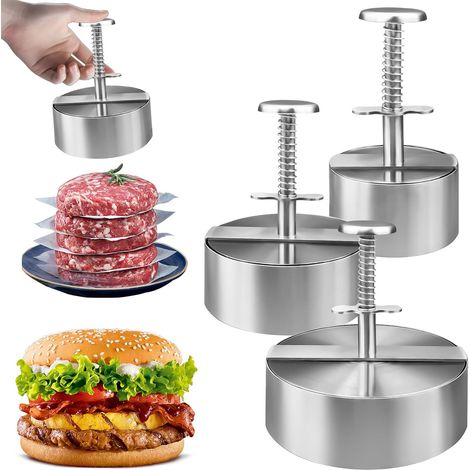 3-teiliges Edelstahl-burgerpresse-set Aus 304er Edelstahl, Hackfleischform In 8/11,5/14 Cm, Antihaftbeschichtete Hamburger-presse Für Hausgemachte Burger, Grillen Und Partys