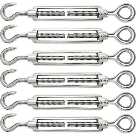 6 Stück Spannschloss M6, Einstellbares Spannschloss Aus Edelstahl 304 Mit Haken Und Öse Für Drahtseilspanner, Stahlseil, Seil Und Hakenspanner-zubehör
