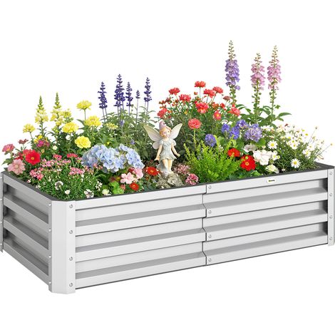 Rechteckiges Gartenbeet Aus Wellstahlblech, 120 X 60 X 30,5 Cm, Silber