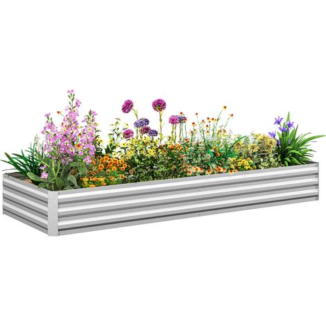 Rechteckiges Gartenbeet Aus Wellblech, Silberfarben, 241 X 90,5 X 30 Cm