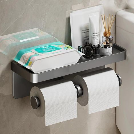 Toilettenpapierhalter Mit Ablage, Doppelter Wandhalter Für Toilettenpapierrollen, Aluminium-wandhalter Für Bad Und Küche