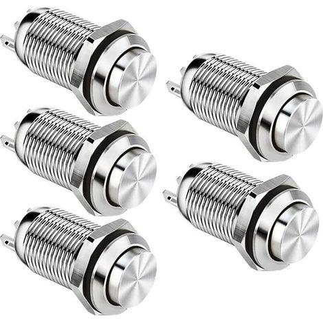 12mm Wasserdichter Metallischer Moment-taster, Spst No Taster, 2a 12v/24v/125v/250v, 5er-pack (hoher Kopf)