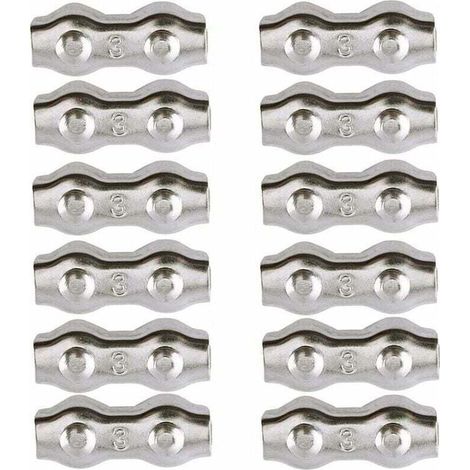 Kabelklemmen, 12 Stück Edelstahl 304 Doppelte Kabelklemmen Für 3mm Stahlseil, Drahtseilklemmen Für 2mm Metallkabel, Seilspanner Für Wäscheleine