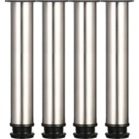 4 Verstellbare Füße - Höhe 250 Mm, Dicke Möbelfüße, Höhenverstellbar 0-15 Mm, Tischfüße, Möbelfüße, Gebürsteter Edelstahl - Edelstahlschrauben Inklusive