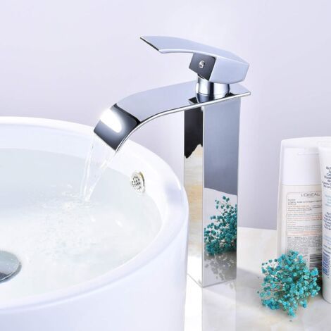 Hochwertiger Wasserfall-waschtischmischer Für Das Badezimmer, Modernes Wasserfall-design Mit Einstellbarem Warm- Und Kaltwassermischer, Geeignet Für Waschbecken Und Becken, Verchromtes Messing