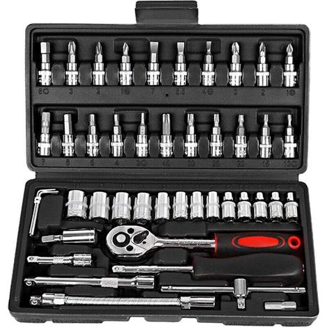 46-teiliges Ratschen- Und Steckschlüsselsatz 1/4", Werkzeugset Mit Variator, Multi-werkzeugkoffer