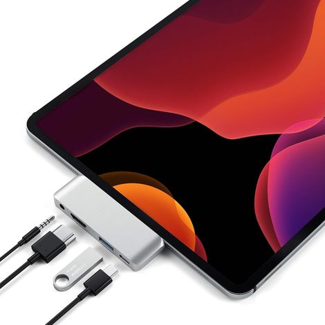 (silber) Mobiler Typ-c-hub-adapter Mit Usb-c-ladegerät, 4k-hdmi, Usb 3.0 Und 3,5-mm-anschlüssen – Für Ipad Pro M2/m1, Ipad Air M1, Ipad Mini Und Mehr