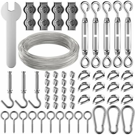 30m Edelstahl-seil Zum Aufhängen, Set, 2mm Beschichtetes Edelstahlkabel Mit Spanner Und Haken, Für Lichtaufhängung, Kletterpflanzen, Wäscheleine, Vorhang, Pergola, Geländer.