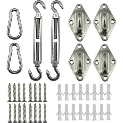 Edelstahl 304 Beschlagset Für Sonnensegel, 5-zoll-spanner, Silberne Ösen Und Karabiner Für Die Installation Von Sonnensegeln