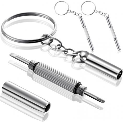 Tragbarer 3-in-1 Brillenschraubendreher – 2er-set Mini-edelstahlschraubendreher Mit Schlüsselanhänger, Kompaktes Reparaturset