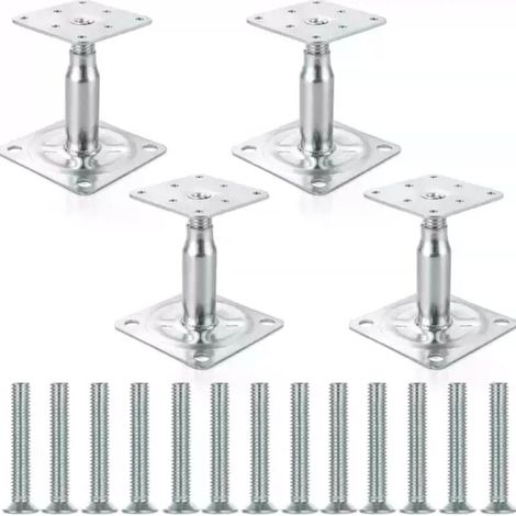 Satz Von 4 Verzinkten Stahlpfostenhaltern, Höhenverstellbar Von 100 Bis 150 Mm, Für Leichte Bis Mittlere Außenstrukturen