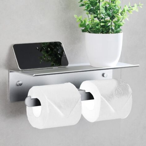 Doppelte Wandhalterung Für Toilettenpapier Aus Aluminium, Hygienisch, Ohne Bohren, Mit Ablagefläche, Kantenschutz Und Anti-rutsch-funktion Für Badezimmer Und Wc, Silber