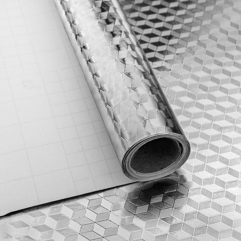1 Rolle (0,4 X 3 M) Silbernes Küchen-tapetenpapier, Selbstklebende Aluminiumfolie In Rautenform, Wasserdicht Und Ölbeständig
