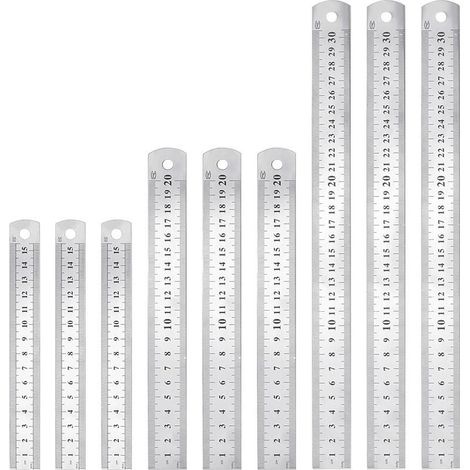 9 Stück Edelstahl-lineal 15cm 20cm 30cm Metall-lineal Doppelseitige Skala Rostfreies Langlebiges Schreinerlineal Für Studenten Ingenieure Architekten Lehrer Designer Büro