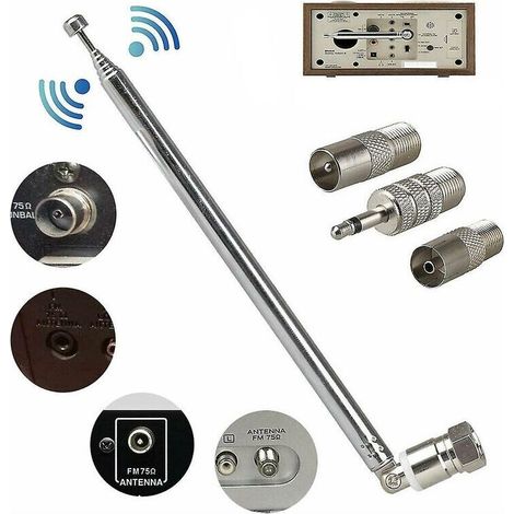 Teleskop-fm-antenne 75 Ohm – Verbessert Den Fm-empfang – Robustes Metall – 10 Ausziehbare Segmente – F-adapter Enthalten