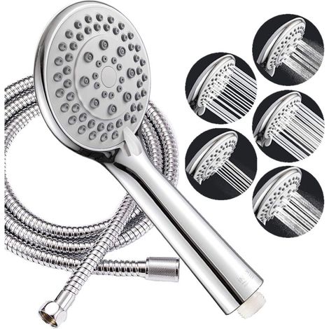 Duschkopf 107 Mm – 5 Funktionen – Chromfinish, Kalkhemmend – Edelstahlschlauch 150 Cm