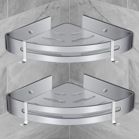 Eck-duschregal Aus Aluminium – Keine Bohrung Erforderlich – Tragfähigkeit 18 Kg – 2er-set, Silber