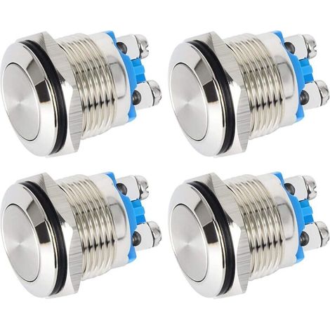 4 Stück 16mm Drucktaster-schalter, Verriegelnd, Wasserdicht, Mit Schraubklemmen, 3a/12v/24v/125v/250v, Metall-drucktaster Aus Edelstahl (flacher Kopf)