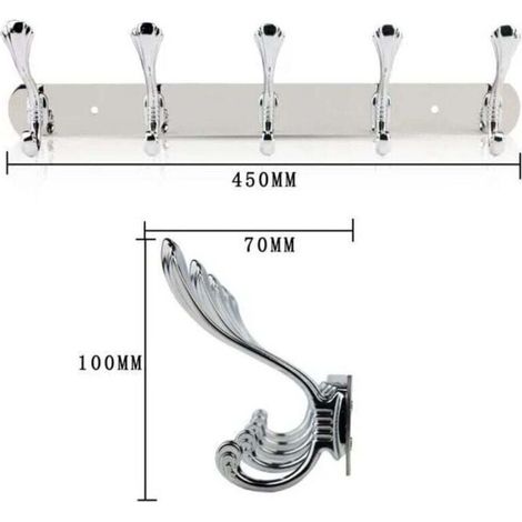 Badezimmer-kleiderhaken Wandhalterung Mit 5 Haken - Edelstahl - Silber - 45 X 7 X 10 Cm