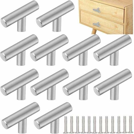 Satz Mit 12 Möbelgriffen Aus Edelstahl 201 – Lochabstand 50 Mm – Ergonomisches T-design – M4-schrauben Für Einfache Montage Enthalten