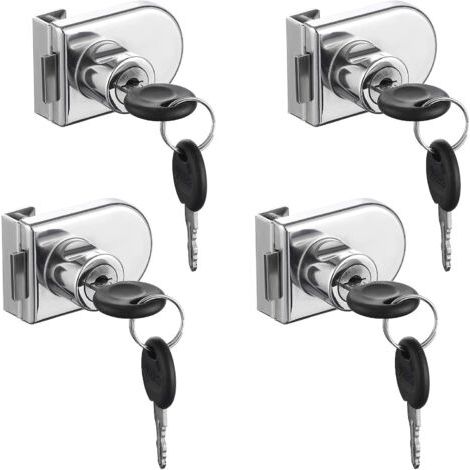 Glastürschloss, 4 Stück Nockenschlösser, Sicherheitsverriegelung Für Glastüren Von Vitrinen Und Schränken, Für 5-8 Mm Glastüren Ohne Bohren (mit 8 Schlüsseln)