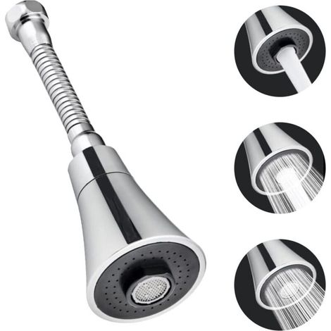 Küchenarmatur-kopf Aus Edelstahl + Abs, 19 Cm, 360° Drehbarer Küchenbrausekopf, Wassersparsieb, Spritzwassergeschützt, 3 Modi Für Küche Und Bad