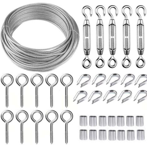 Edelstahl-drahtseil Zum Aufhängen, 30m/2mm Beschichtetes Edelstahlkabel Mit M5-spannern, Metallkabel-set 2mm Für Kletterpflanzen, Wäscheleine, Geländer, Absturzsicherungskabel
