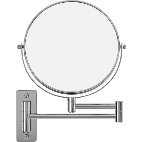 8-zoll-led-doppelseitiger Schminkspiegel, Wandmontierter Vergrößerungsspiegel, 360° Drehbar, Verchromte Oberfläche, Ausziehbar, Betrieben Mit 4 Aaa-batterien (nicht Enthalten) (silber)