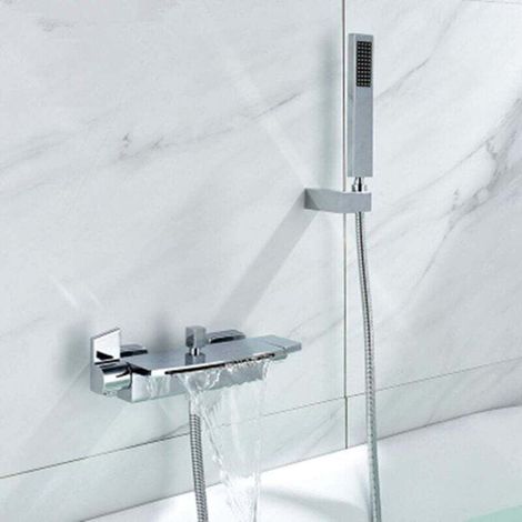 Wandmontierter Kaskaden-badewannenmischer, Badewannenhahn Mit Kaskaden-duschkopf, Wandmontierter Warm- Und Kaltwasser-badewannenmischer (silber)