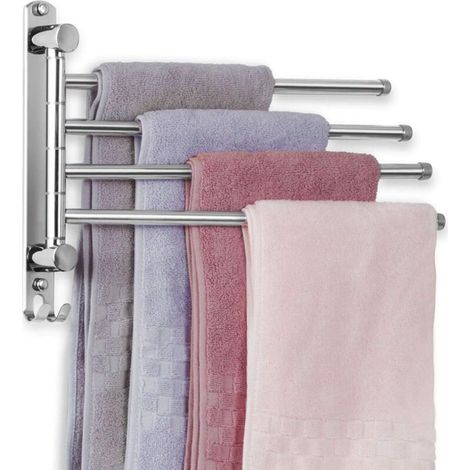 Handtuchhalter Für Badezimmer Mit 4 Drehbaren Stangen (180°), Handtuchtrockner Aus Edelstahl, 34 Cm, Wandmontierter Handtuchhalter Für Bad, Küche Und Waschbecken – Silber