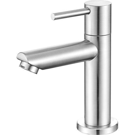 Nur Kaltwasser-waschbeckenarmatur Mit 12 Cm Hohem Auslauf, Handwaschbeckenarmatur Aus Edelstahl, Kaltwasser-wc-waschbeckenarmatur