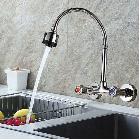 360° Drehbare Wandküchenarmatur - Einstellbarer Doppelgriff - Kaltwasserhahn - Wandarmatur Für Waschbecken Im Badezimmer