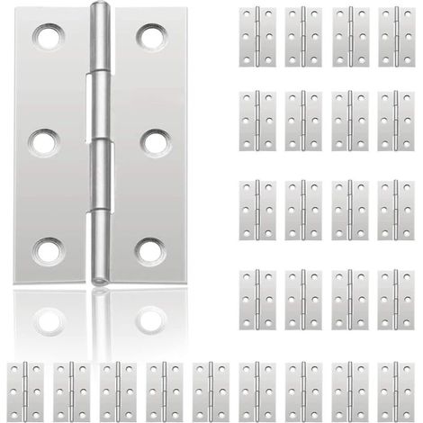 24er Set Edelstahlscharniere Für Türen Mit 6 Montagelöchern, Erhöhte Tragfähigkeit, Für Schmuckkästen Und Möbel - 44mm X 32mm