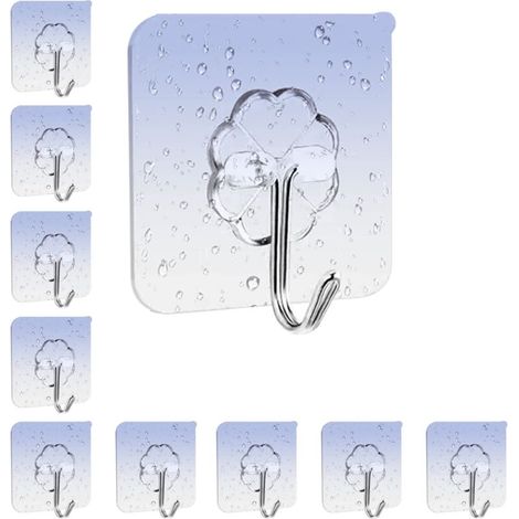 10 Stück Selbstklebende Wandhaken, Maximale Tragkraft 10 Kg, Wasserdichte Klebehaken, Transparente Handtuchhaken Für Bad, Küche Und Wohnzimmer