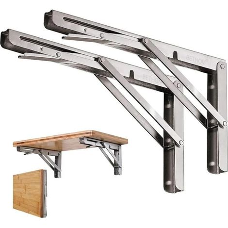 Edelstahl-klapphalterungen 400 Mm, 2 Stück Klappregalhalterungen Schwere Regalhalterungen Tischhalterung, Platzsparende Wandregalhalterung Maximale Traglast 150 Kg