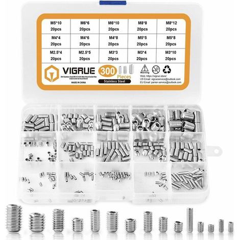 Kit 300 Stück M2.5 M3 M4 M5 M6 M8 Innensechskantschrauben, Sortimentset Aus Edelstahl Mit Innensechskant