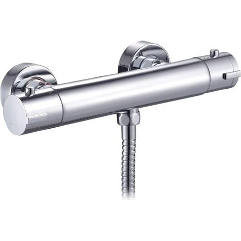Wandmontierter Thermostatischer Mischer, Verchromt – Massives Messing Mit Sicherheitsknopf – G1/2-ausgang – Verriegelung Bei 38°c Zur Vermeidung Von Verbrennungen