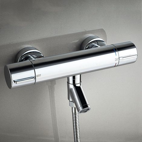 Verchromte, Silberne Thermostatische Duscharmatur, Warme Und Kalte Messing-badewannenmischbatterie