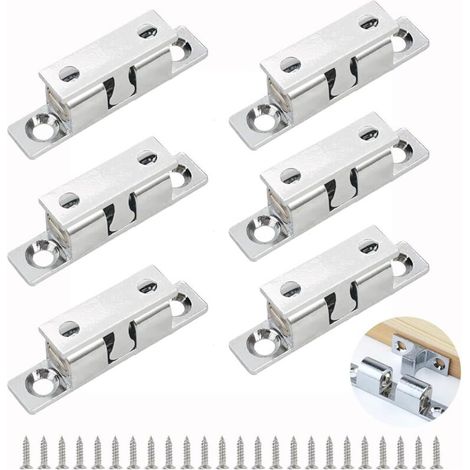 6 Stück Kugelriegel, 46 Mm Verstellbarer Doppelrollen-riegel, Kugelriegel Für Schranktüren, Möbel-türriegel Mit 24 Schrauben, Für Schränke, Badezimmer, Schubladen (silber)