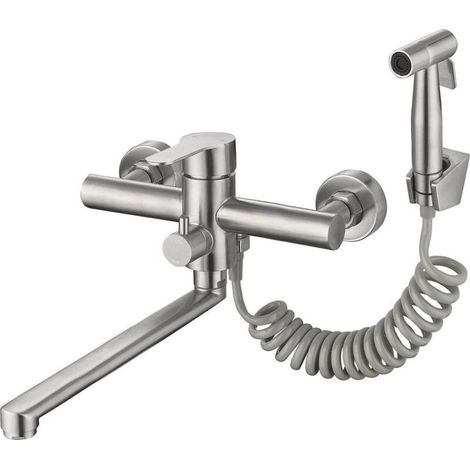 Wandmontierte Küchenarmatur Aus Gebürstetem Nickel Mit Seitlicher Brause – Gewerbliche, Bleifreie Utility-spülenmischer Mit 12-zoll-auslauf