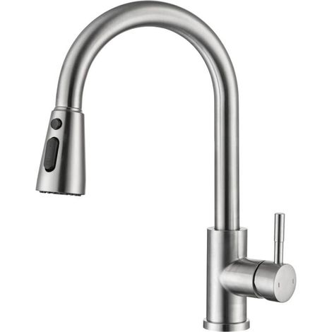 Einhebel-küchenarmatur Aus Gebürstetem Nickel Mit Ausziehbarer Brause, Modern Und Gewerblich, Aus Edelstahl