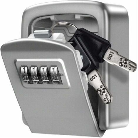 Schlüsselsafe, [neue Version] Sicherer Aufbewahrungsbox Mit Zinkschloss Und 4-stelligem Zahlencode, Für Airbnb, Zuhause, Garage, Schule - Silber