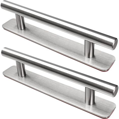 2er-set Selbstklebende Möbelgriffe Aus Edelstahl, Silber (20 X 2,5 X 3,5 Cm) – Ohne Bohren