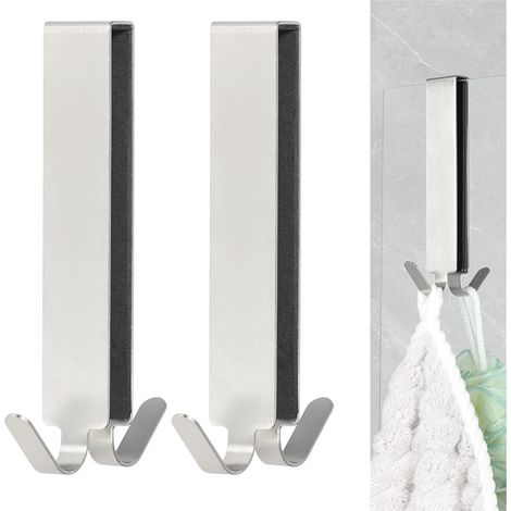 2er-set Verlängerte Duschhaken Für Rahmenlose Glasduschtüren, Doppelte Handtuchhaken (silber)