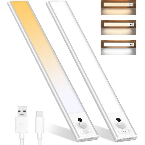 2er-set Küchenleiste Und Möbelspot, Pir-bewegungsmelder, Kabellose Led-nachtlicht Für Den Innenbereich, Unter Dem Schrank, Usb-aufladbar, Für Schrank, Küche Und Garderobe - Silber