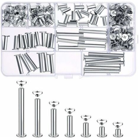 80er Set Chicago-schrauben Sortiment, 7 Verschiedene Größen, Metallschrauben Mit Rundem Kopf, Chicago-schrauben Mit Knopf Für Diy-buchbinderei Und Lederdekoration
