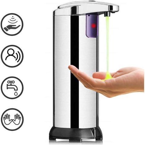 Automatischer Seifenspender - Edelstahl-sensor - Moderner Berührungsloser Seifenspender - Mit Wasserdichter Basis - Für Badezimmer, Küche Und Büro - 250 Ml - Silber